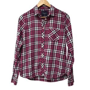 American Eagle Top Womens Small Plaid Pink White Black